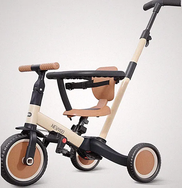 5-in-1 Toddler Tricycle with Push Handle for Kids 1-3 Years - Cream