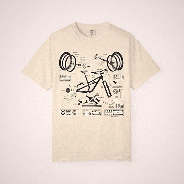 Bicycle Mountain Bike Blueprint T-Shirt | Bike Parts Diagram Shirt