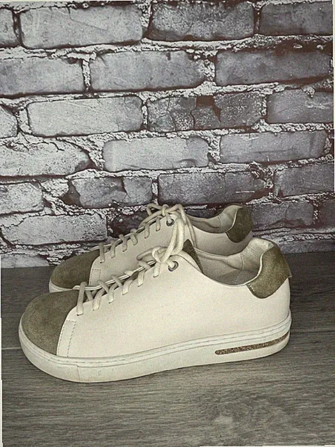 Birkenstock Bend Low Decon Pop Ivory Leather Brown Suede Sneakers Women 39EU/8.5