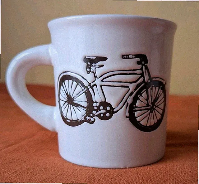 Coffee Cup Ivory with Black Cruiser Bike