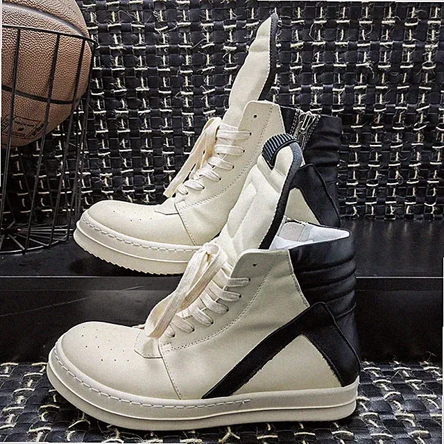 Men Genuine Leather High Top Boots Couples Vintage Outdoor Motorcycle Sneakers