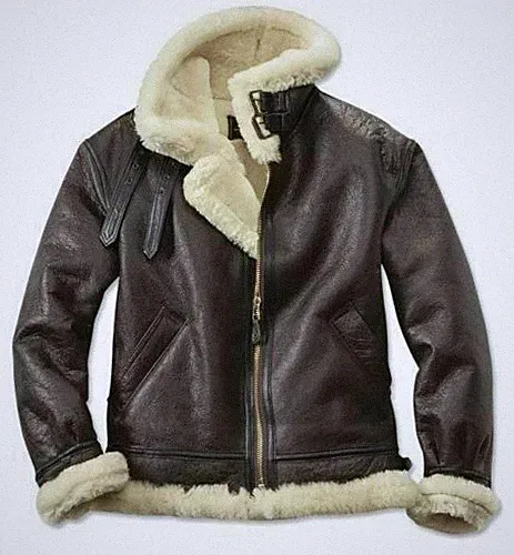 Men RAF A2 Aviator Real Bomber B3 Sheep Skin Pilot Flying Genuine Leather Jacket