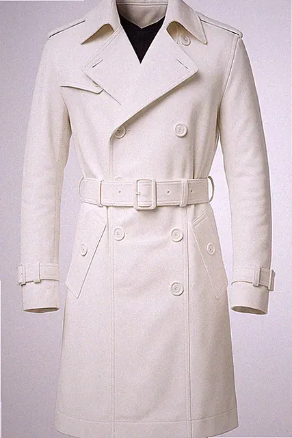 Men's White Leather Trench Coat 100% Real Lambskin Vintage Double-breasted coat