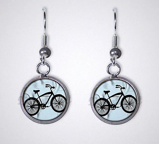 Mountain Bike Cyclist Sport Design - SMALL Resin Dangling Earrings 12MM SIZE
