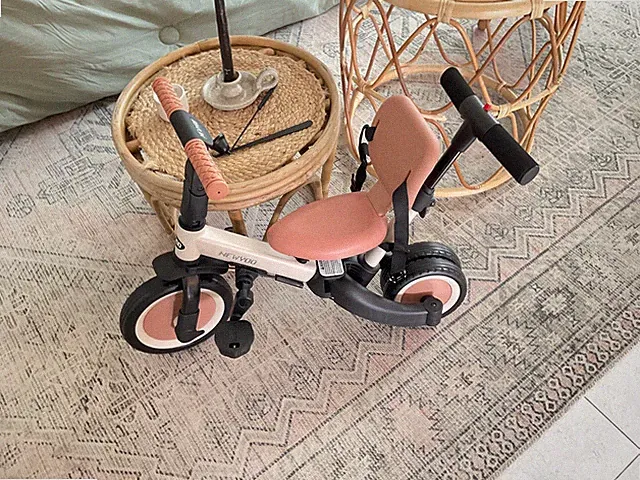 NEWYOO 5-in-1 Toddler Tricycle w/ Push Handle Balance Bike Kids Trike Cream