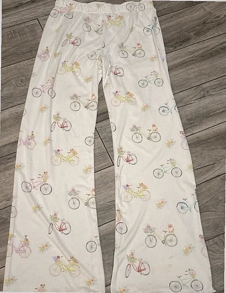 PJ Salvage Women’s Ivory Bicycle Print 100% Cotton Pajama Pants Size M