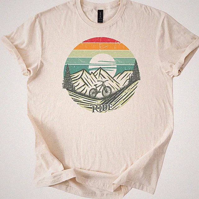 Retro Mountain Bike Ride TShirt Sunset Graphic Tee