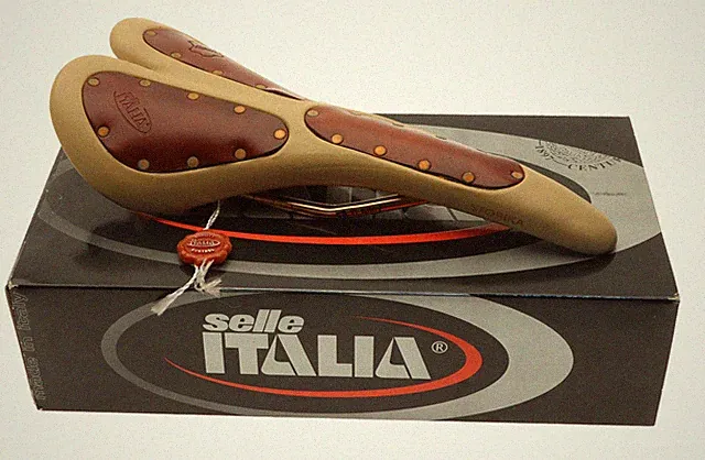 Selle Italia Storika Saddle Ti Alloy Rails Beige and Brown Leather NOS NIB NEW