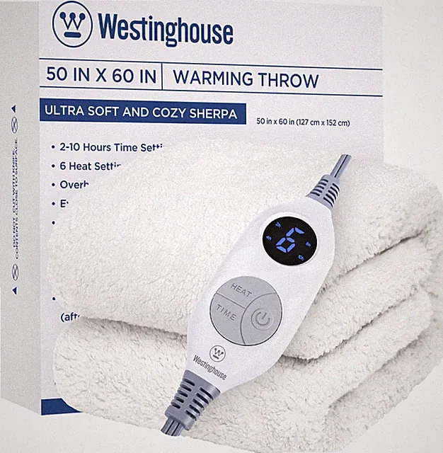 Westinghouse Electric Blanket Throw Size, Soft Plush Sherpa Heated Blanket with